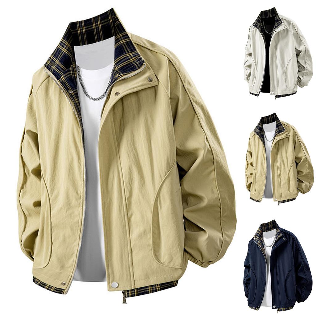 Men's Fashion Youth Casual Coat Fashion Stand Collar Stitching Loose Large Size Coat