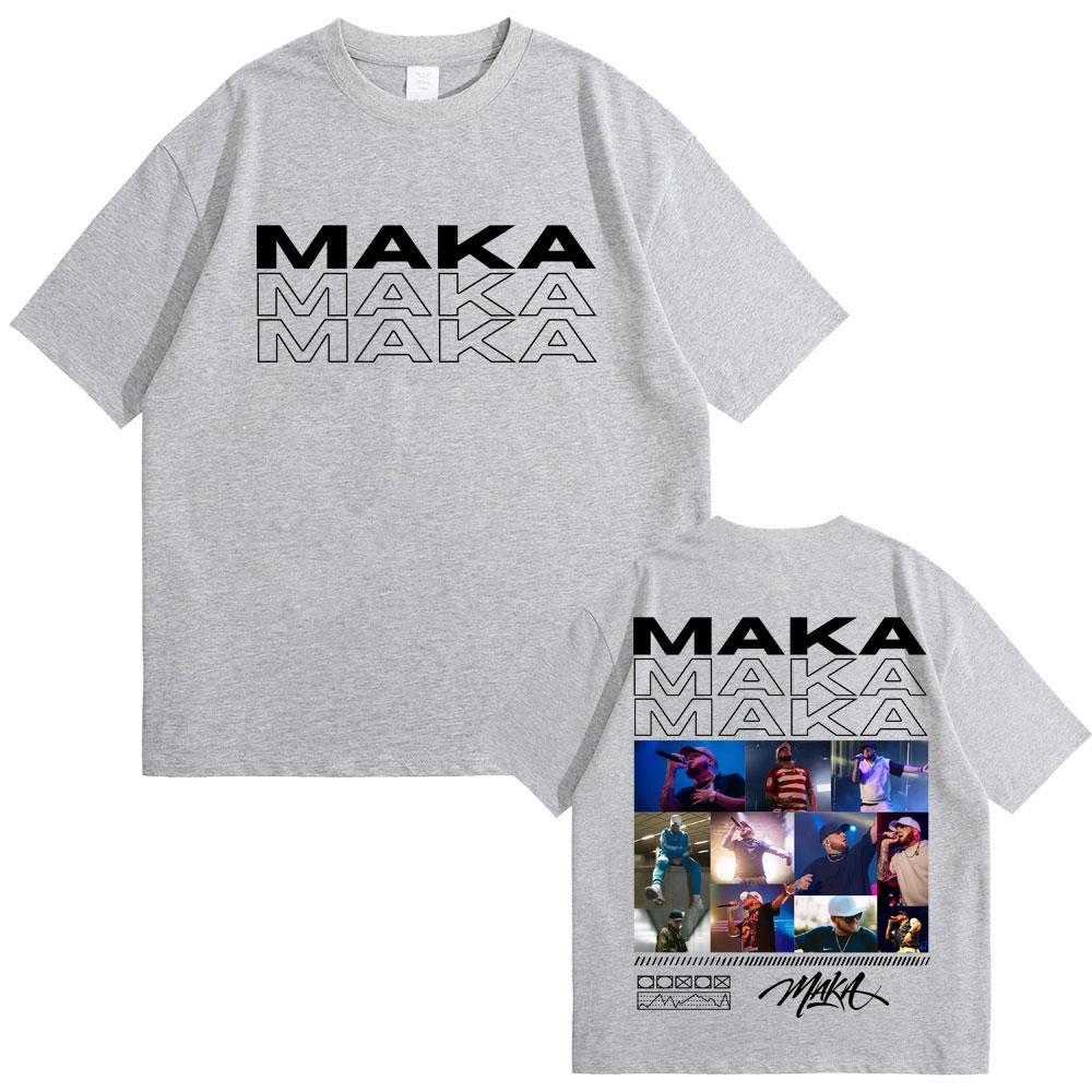 Rapper Maka Double Sided Print T-shirt Aura Tour Men Women Hip Hop Fashion Pop Music T Shirts Male Casual Black Vintage T Shirt