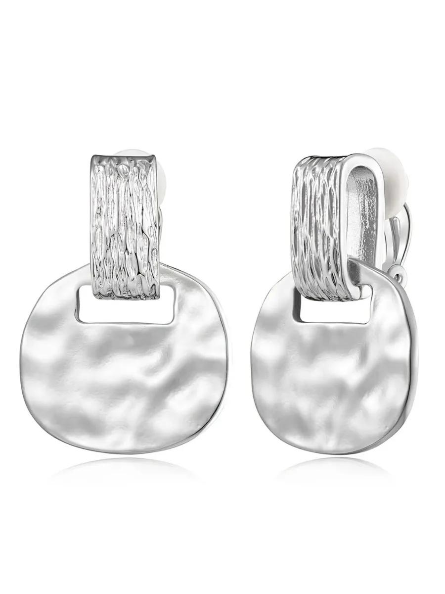 1 Pair Women s Square Wavy Clip-On Earrings, Retro Commuter Fashion Earrings No Piercing Required