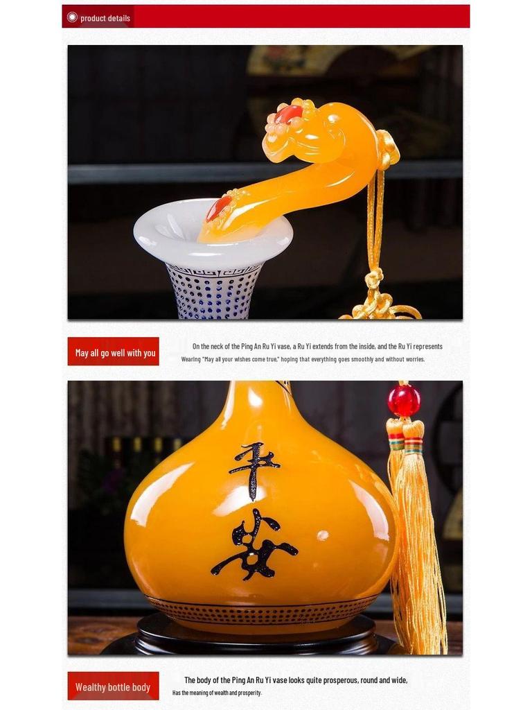 Ruyi Ping'an Vase - Living Room Ornament, Bookcase & TV Cabinet Display, Home Decoration Craft Gift