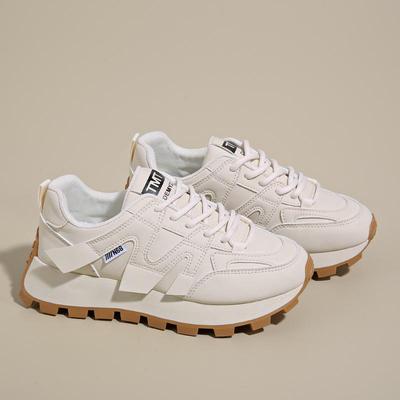 2025 Spring Women's Breathable White Korean Style Sneakers - Thick Sole Versatile Sports Casual Running Shoes