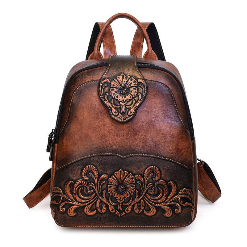 Western Tooled PU Leather Backpack for Women, Vintage Embossed Floral Backpack, Casual Travel Daypack Purse