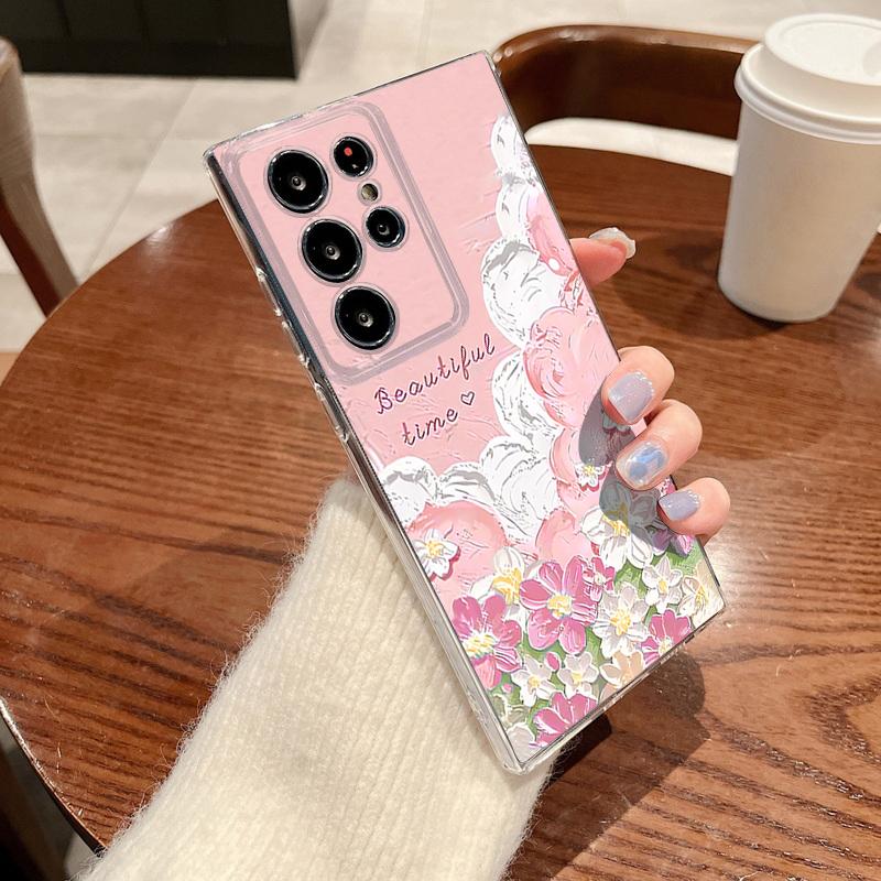 Oil Painting Flower Print Phone Case For Samsung Galaxy S26 S25 S24 S23 Ultra S22 Plus S24 S21 FE S25 Edge Clear TPU Soft Cover