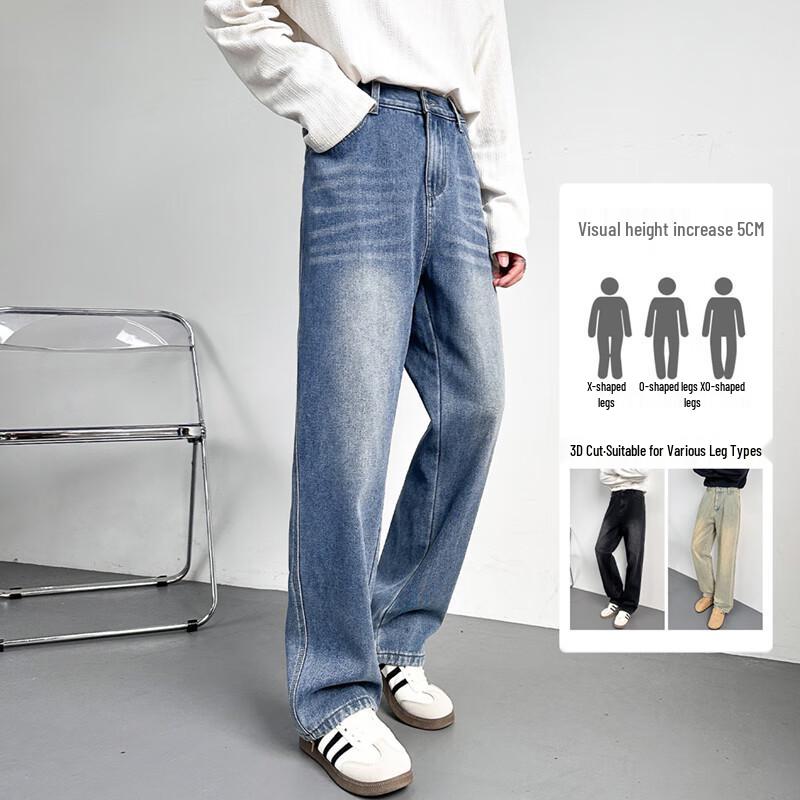 VUUG Men's Retro Light Wash Straight Leg Jeans