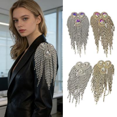 Fringe Rhinestone Epaulette Waterdrop Shoulder Epaulette Sparkling Tassel Epaulet Accessory for Costume Party Stage Performance