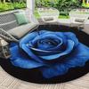 Luksuriøst Blårose-mønster Rund Form Gulvmatter Kjøkken Gangløper Teppe Soverom Stue Mykt Teppe Sklisikkert Områdeteppe