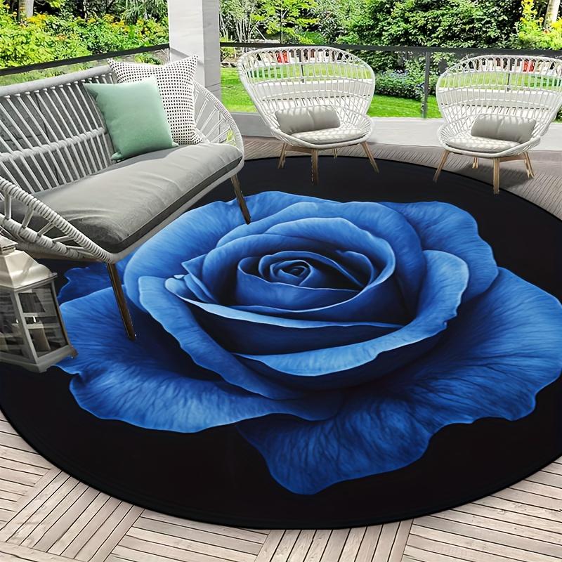 Luksuriøst Blårose-mønster Rund Form Gulvmatter Kjøkken Gangløper Teppe Soverom Stue Mykt Teppe Sklisikkert Områdeteppe