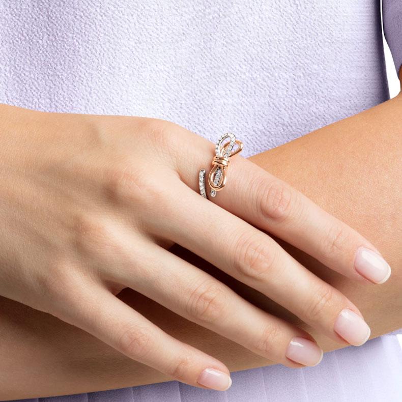 Swarovski Silver And Rose Gold Two-Tone Ring Women Rings 5474930+5474928+5440641