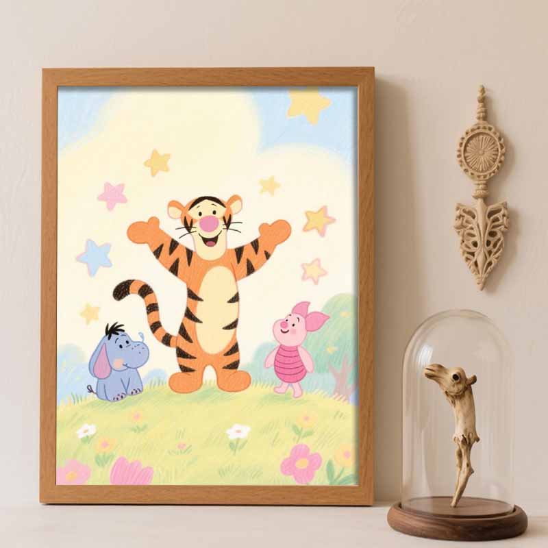 Disney Diamond Painting Kit Unframed, Tigger Piglet Eeyore Classic Style Home Decor Craft, Perfect Gift Idea Round 20x30cm
