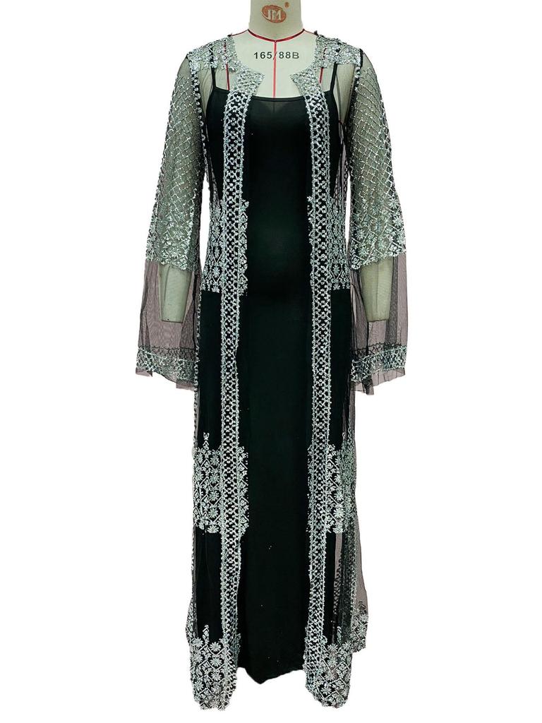 2025 European & American Women's Hot Stamping Sexy Shawl Two-Piece Evening Dress
