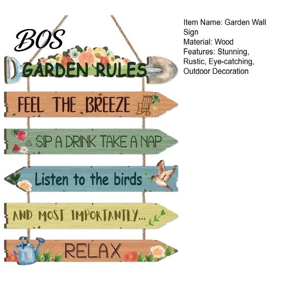Weatherproof Porch Sign Garden Rules Hanging Sign, Spring Wooden Welcome Door for Front Patio Wall Art Door, Rustic Farmhouse Plaque Yard Gardening