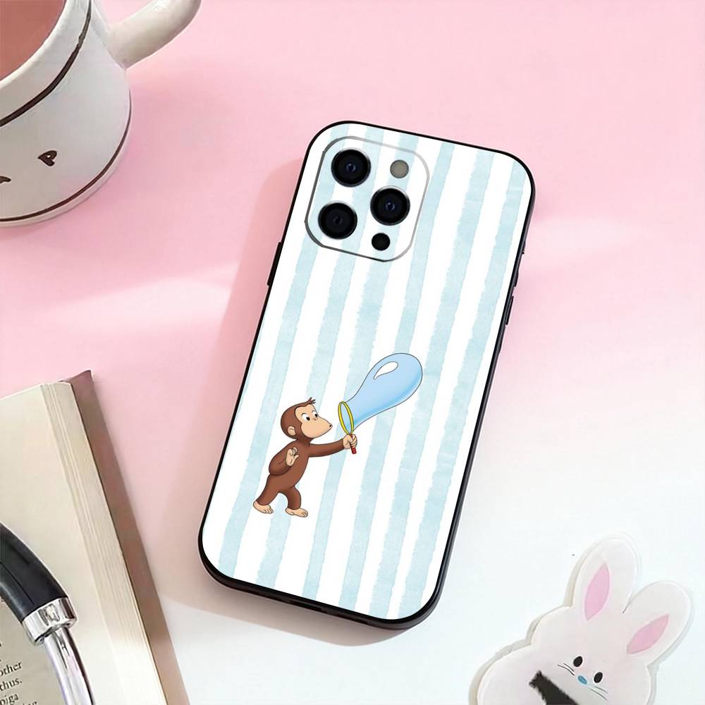 

Mokey C-Curious G-Georges Phone Case For iPhone 17,16,15,14,13,12,11 Plus,Pro Max,Soft Silicone Black Cover iPhone14Pro