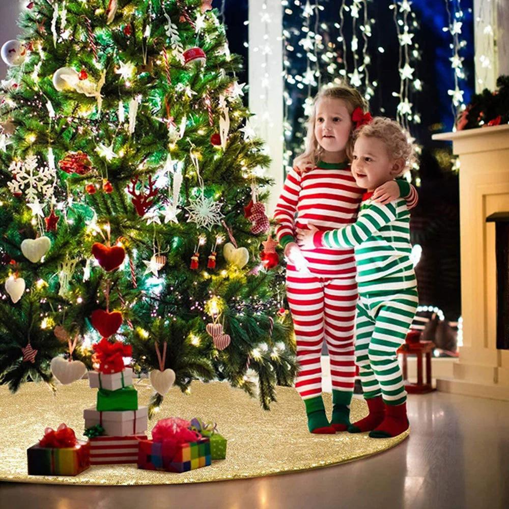 1pc Christmas Golden &Red Tree Skirt Decoration Sequined Christmas Tree Skirt Christmas Tree Decoration Bottom Apron Tree Skirt