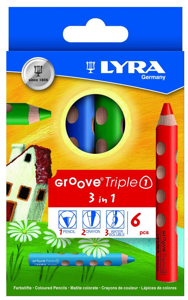 LYRA Stationery Colored Triangle Grip Watercolor Beautiful Groove Triple Set Pencils, Crayons, Pencils, Colors, One, 6-Color