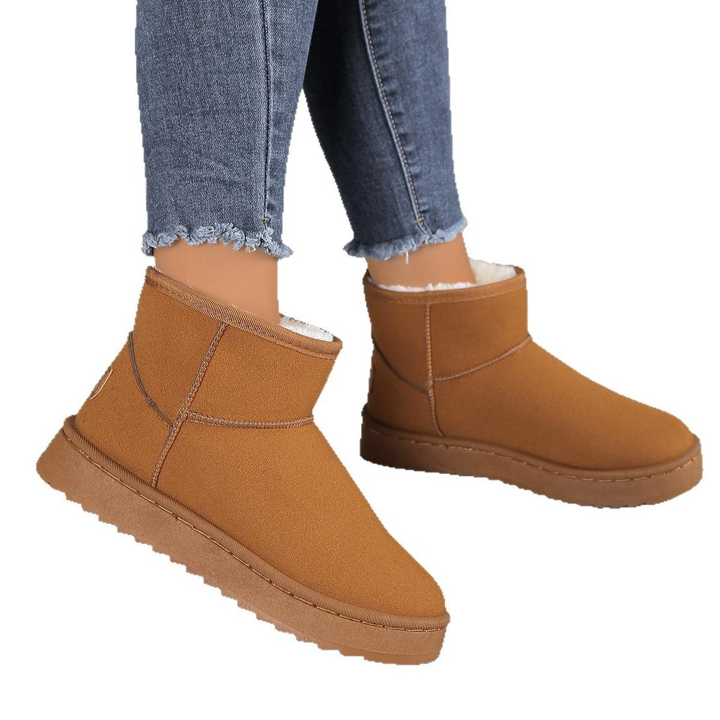 Thick-soled snow boots women's 2025 new autumn and winter fur integrated short tube high-soled warm waterproof cotton shoes