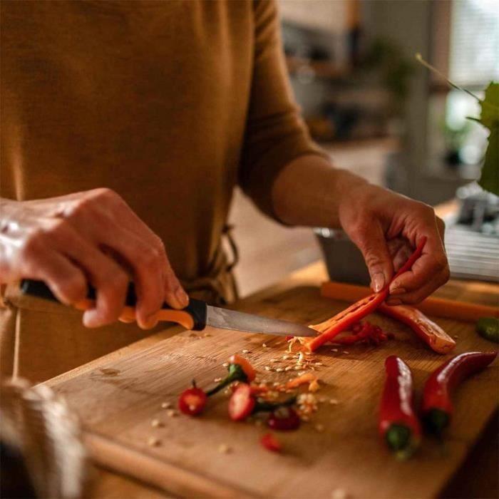 Couteau d’office - fiskars - lame en acier inoxydable japonais - poignée softgrip - compatible lave-vaisselle