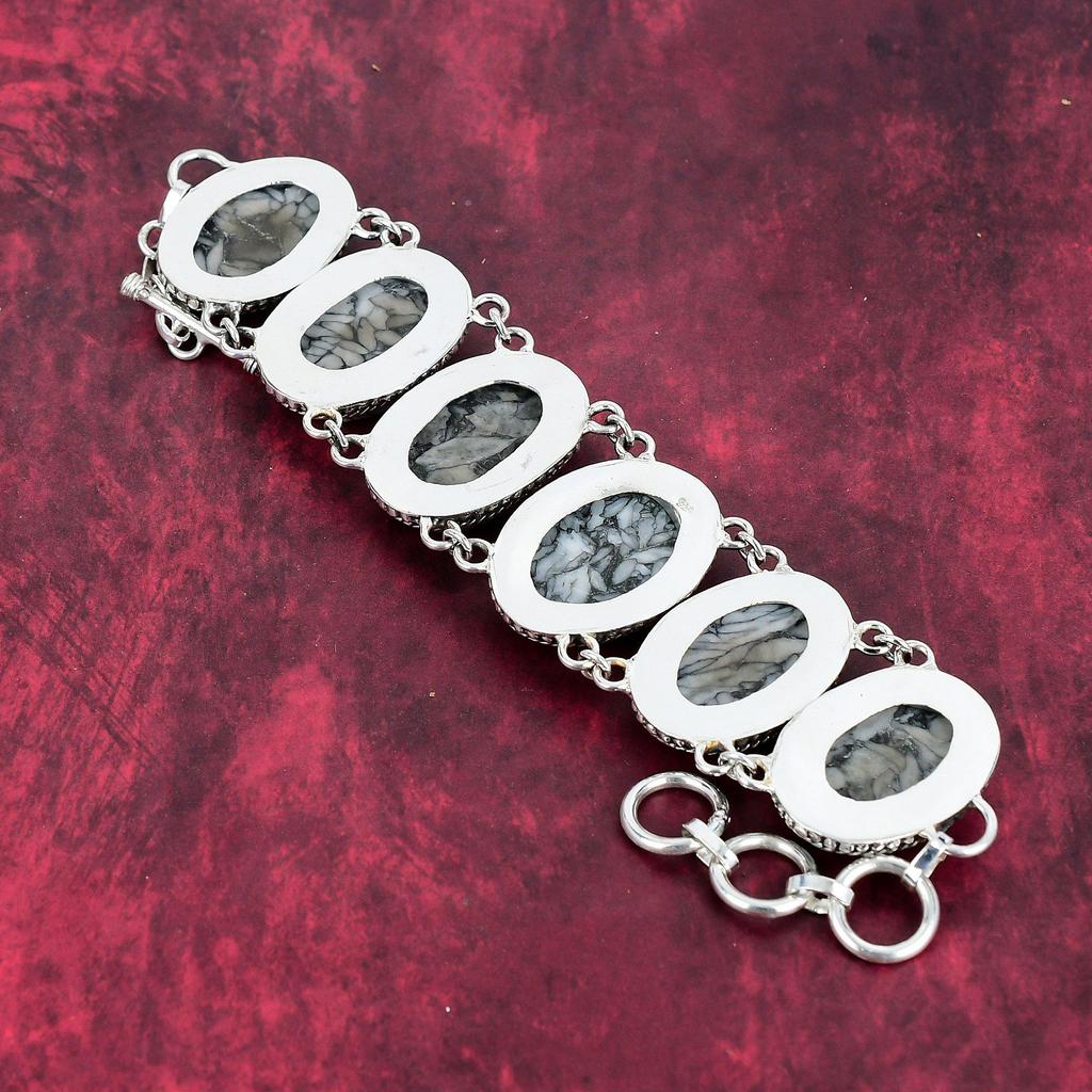 Pinolith Edelstein Üppiges Armband & Halskette, 925 Sterlingsilber Schmuckset, Verstellbares Schmuckset Handgefertigter Silberschmuck Geschenk für Freund