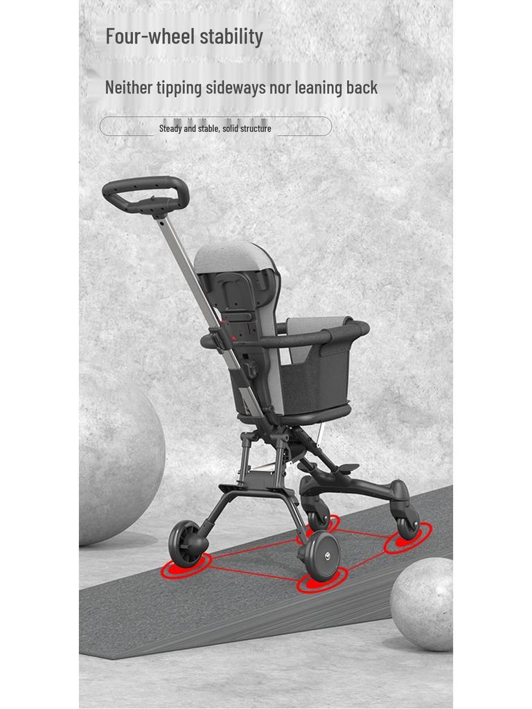 Lehký skládací pohodlný kočárek - Obousměrný čtyřkolový design pro kojence a děti