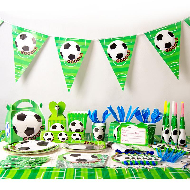 Green Football Birthday Party Decorations & Disposable Tableware Set