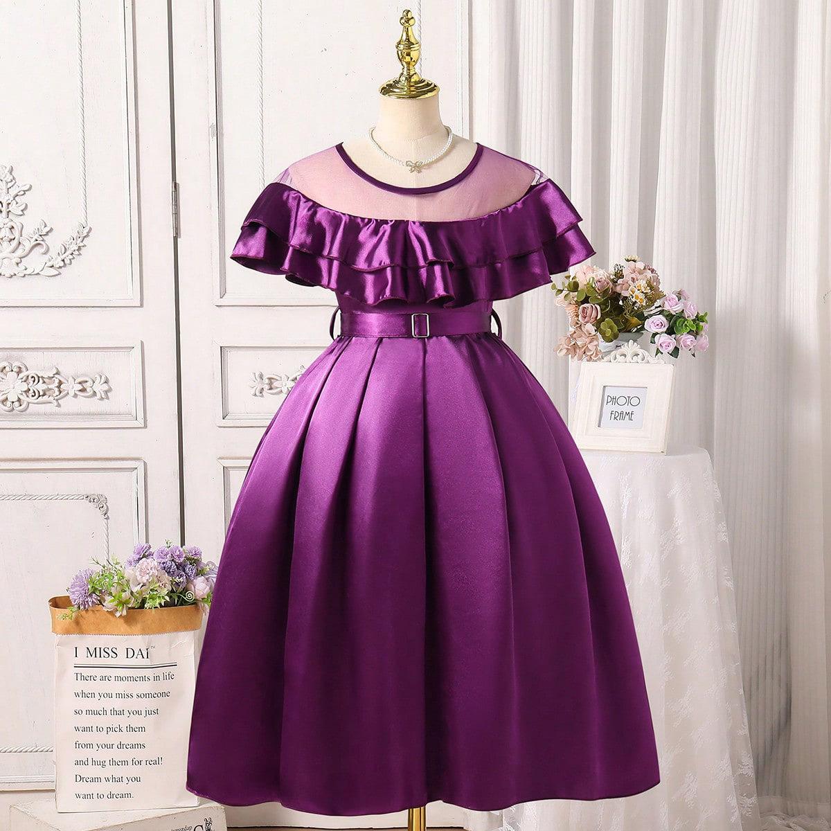 

Летнее детское модное платье без рукавов из лоскутной сетки с оборками для девочек 8Y фиолетовый