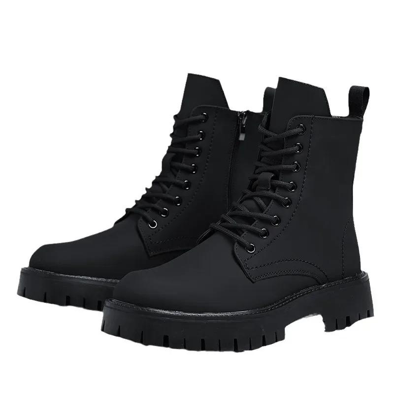 Herren Stiefeletten Herbst/Winter Lange Overalls Weiches Leder Britische Schuhe Plateau Schnürung Flacher Absatz Rutschfeste Komfortstiefel