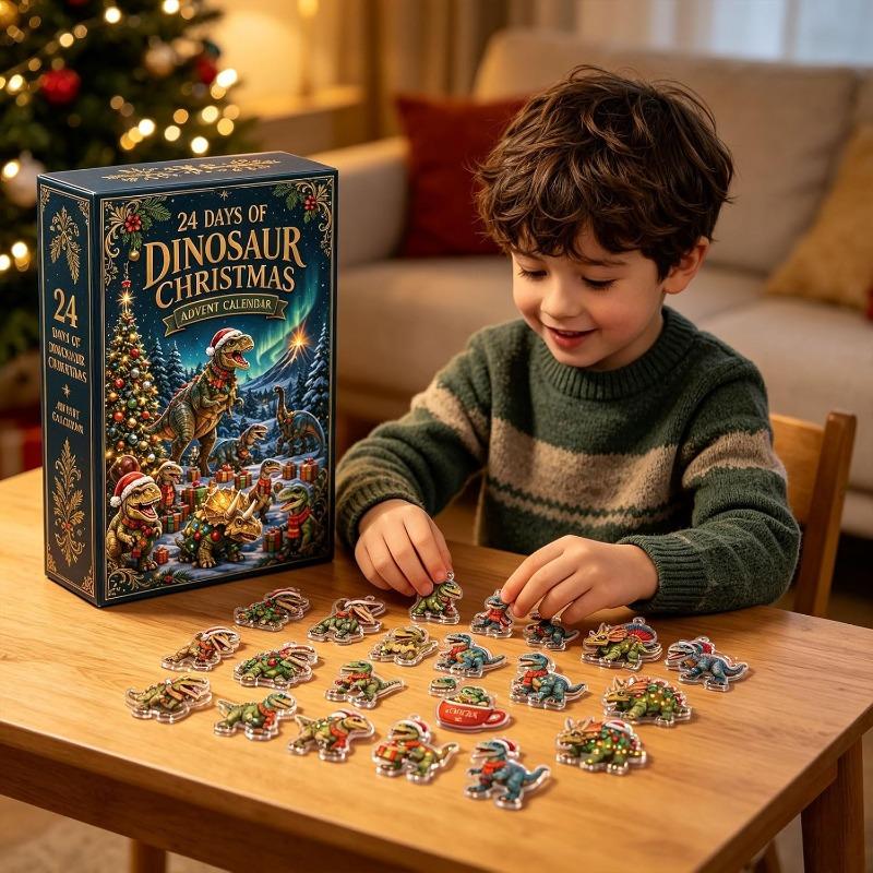 2D Flat Dinosaur Park Christmas Countdown Calendar with 24 Surprise Figures Christmas Advent Calendar for Halloween Christmas
