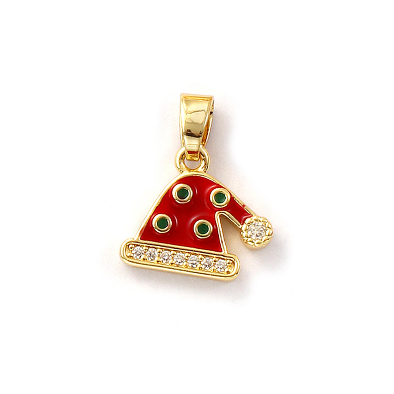 

2 Pcs Brass Christmas Charm 18k Gold Plated Enamel Snowman Christmas Tree Hat Penguin Pendant For DIY Necklace Jewelry Making