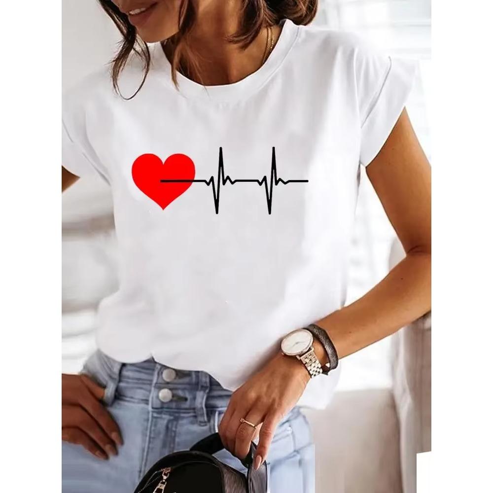 Love Style Trend Cute 90s Harajuku Women Print Ladies T-shirt Casual Basics O-collar Black Shirt Short Sleeve Ladies T-shirts