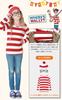 [DECEED] Halloween Cosplay Wally Costume, Where's Wally Outfit for Kids, Long Sleeves, Striped 3-Piece Set (Size S)