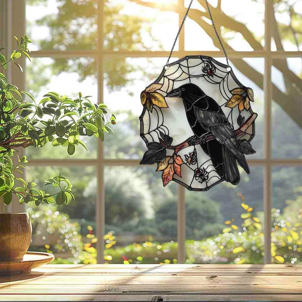 Raven Halloween Ornaments Decor, Raven Gifts for Women Men, Halloween Home Wall Room Door Decorations, Acrylic Ornament