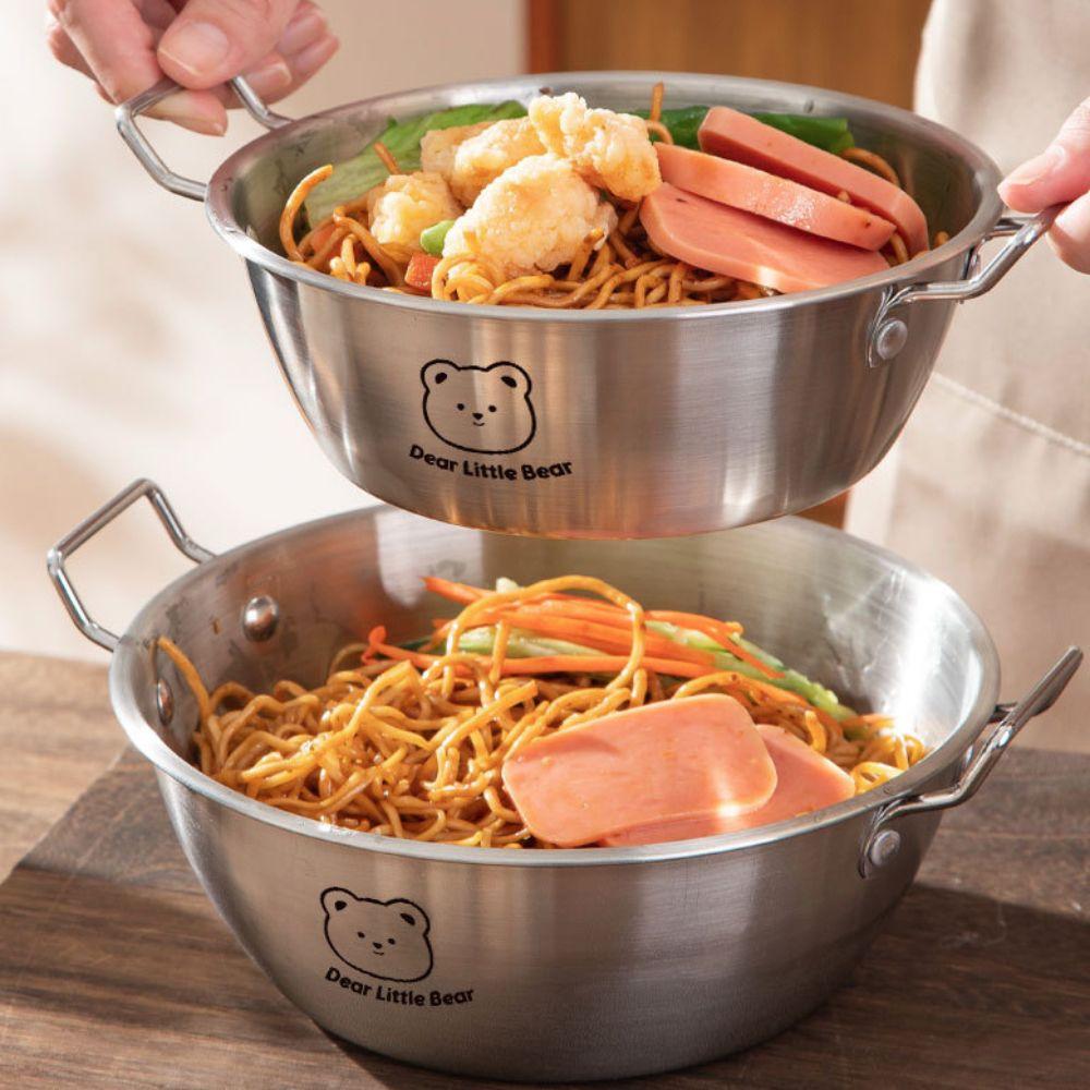 Doubel/Single Handle Korean Noodle Bowl 304 Stainless Steel Salad Bowl Seafood Rice Pot  Picnic