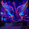 TUGCAY Blacklight Guitar Wing Tapestry UV Reactive Rock Music Tapestry Punk City Car Building Street Wall Hanging Tapestries for Bedroom Dorm Living