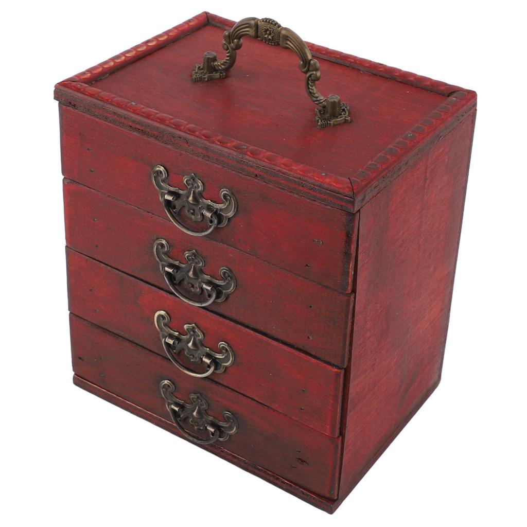 Jewelry Box Chinese Vintage Case 4 Drawer Wood Oriental Compact Ample Capacity Versatile Storage