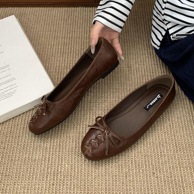 Fashion Fashion Round Toe Women Flats Slip On Shoes Casual Soft Footwear Lace Up Female Shallow Ladies Flats With Shoes