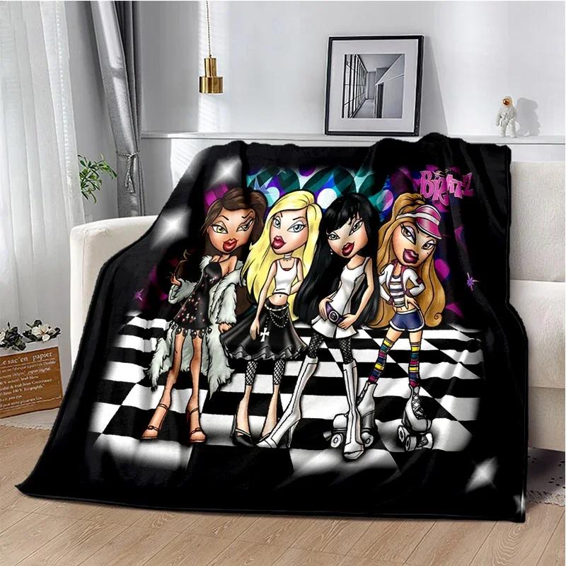 Kawaii Bratz Cartoon Anime Cute Throws Blanket Girl Sofa Home Hiking Picnic Bed Fashion Super Soft Flannel Blanket Birthday Gift
