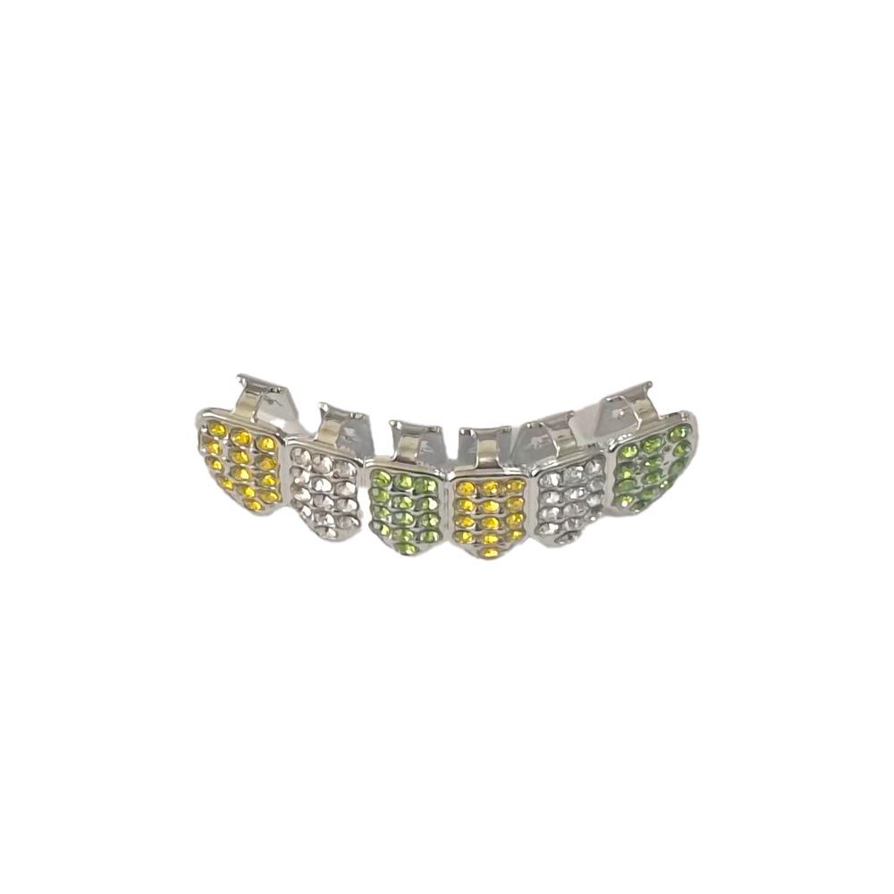 European 18K Gold Plated Hip Hop Grill Set with 158 Diamonds for Christmas Stage Performances