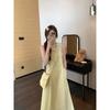 [Invisible Zipper + Small Backpack] Pure and Gentle Yellow Dress for Women's Summer Round Neck, Waist and Thin Back