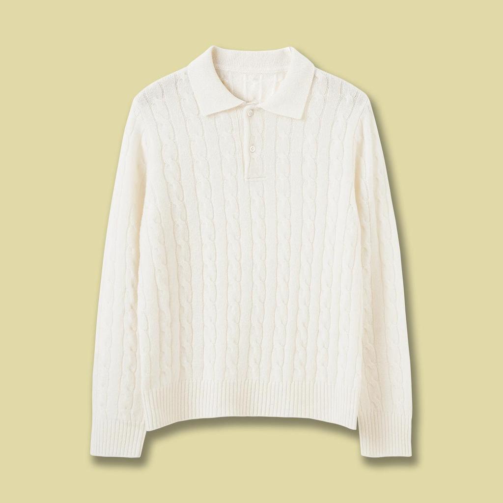 Women's Retro Long Sleeve Cable Knit Sweater with Chest Embroidery - RL Lapel Polo, 2026 Autumn/Winter Collection