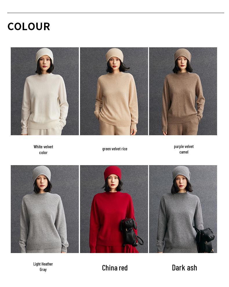 Women's Cashmere Loose Half-High Neck Sweater – Versatile Casual Knitwear for Autumn/Winter