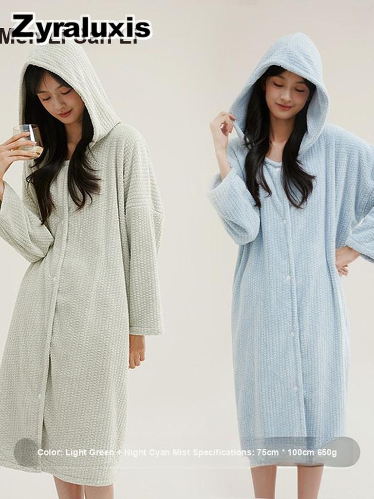 Women's Plush Bathrobe with Hooded Sleepwear for Warm Cozy Comfort