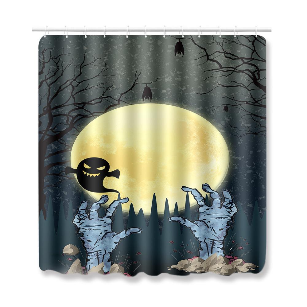 Halloween Shower Curtain Floor Mat Combination Four-Piece Set Bathroom Toilet Carpet Shower Room Foot Mat