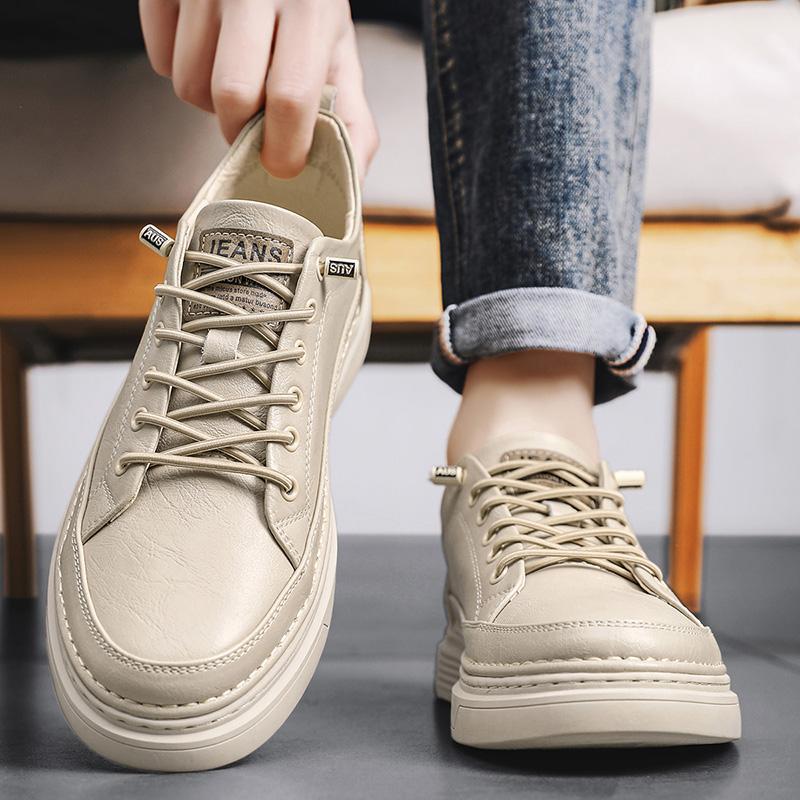 Men's Spring 2026 Casual Leather Shoes - Trendy Korean Style Versatile Youth Sports Board Shoes