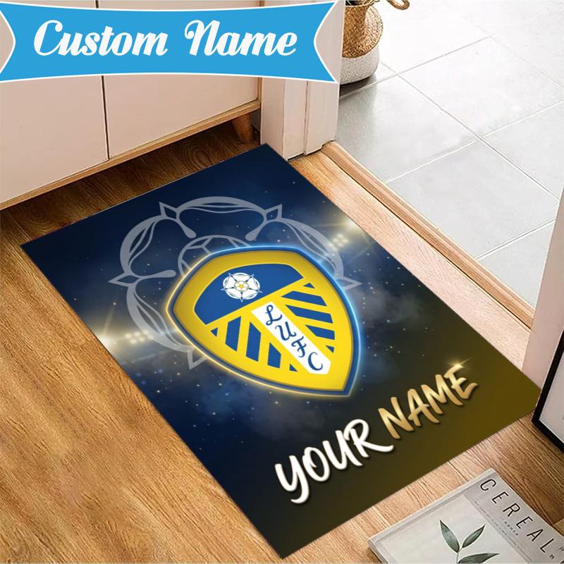 Custom Name Leeds United Carpet Non-Slip Area Rug, Durable Polyester, Ideal for Living Room, Bedroom, Entryway, Decorative Gift