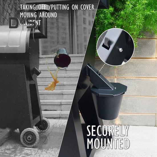 Fetteimer hinten, Fettauffangbehälter mit Rohrdeckel, Grillfett-Ablaufsystem mit Folien-Eimereinlagen für Grillplatten, Räucherfass