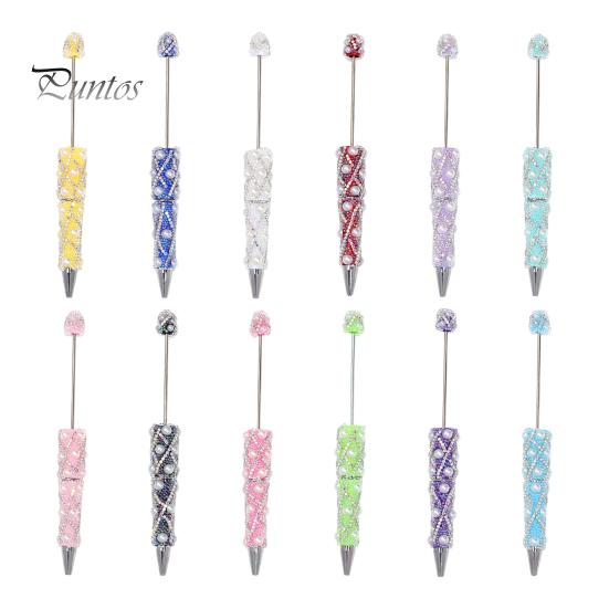 Rhinestone Bling Pens DIY Beadable Pen, Rhinestones And Faux Pearls Beaded Office Desk Accessories Black Ink Ballpoint Pen for School Supplies