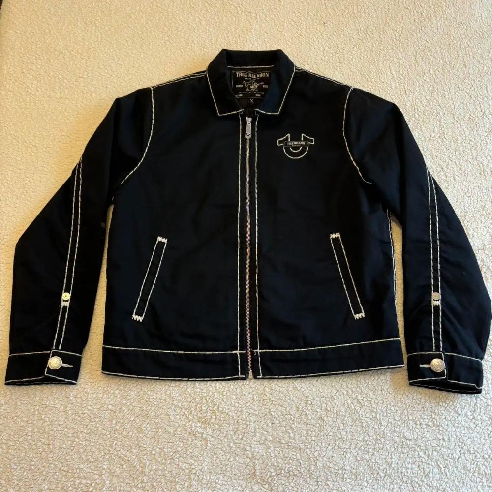 

RogueWave Ретро Y2k Джинсовая куртка Америка Уличная одежда Вышивка букв Мотоциклетная куртка на молнии Мужская одежда S