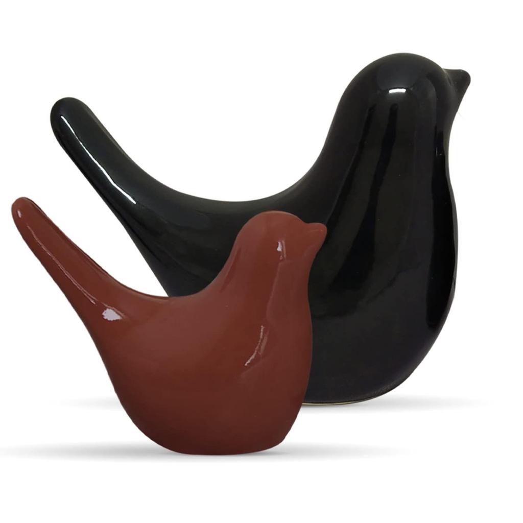 Creative Black and Brown Glossy Ceramic Birds Figurines Home Decorations Accessories Party (Pack of 2, Black and Brown)