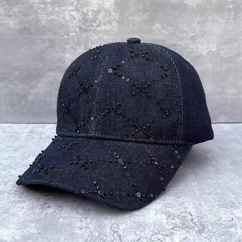Spring And Summer High-Quality Plaid Sequins Washed Cotton Baseball Cap Women'S Versatile Street Cap