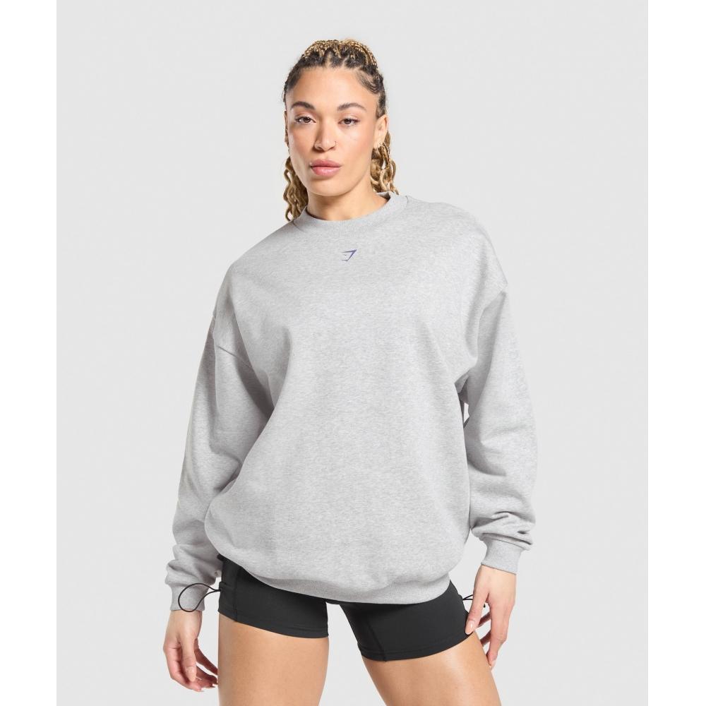 Gymshark Heavy Duty Graphic Oversized Pullover Light Grey Core Marl B3c3t Gbcn