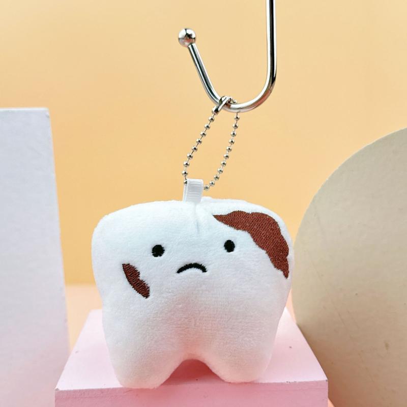 1Pc Cute Fun Plush Keychain Tooth Shape Pendant Mini Toothpaste Toothbrush Keyring Dental Cute Model For Kids Brushing Learning